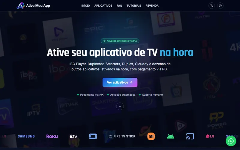 Loja Ative Meu App com ativação automática de aplicativos de TV via PIX